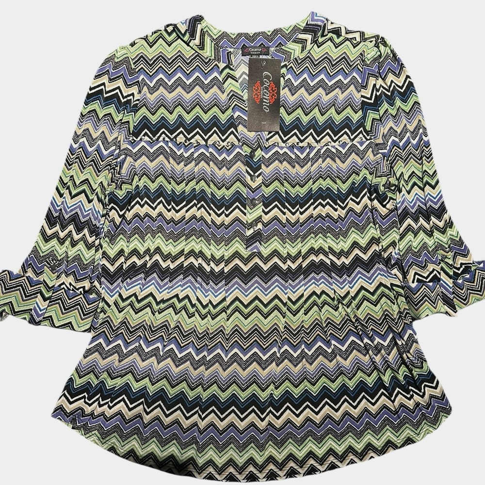 COCOMO 1X Green Blue Purple Plus Size 3/4 sleeve women’s Pintuck Blouse …